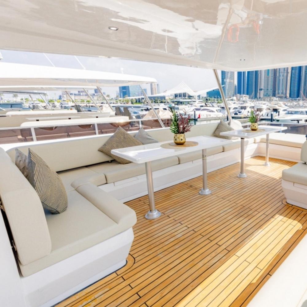 Renu 62ft yacht sun deck seating area